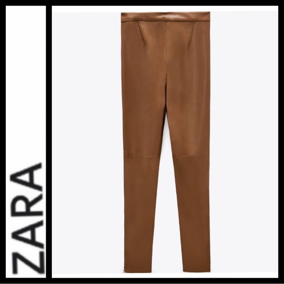 Zara High Rise Camel Faux Leather Pants - Picture 5 of 10
